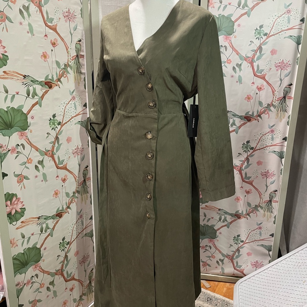Lulu's Olive Long Sleeve Button-Down Dress